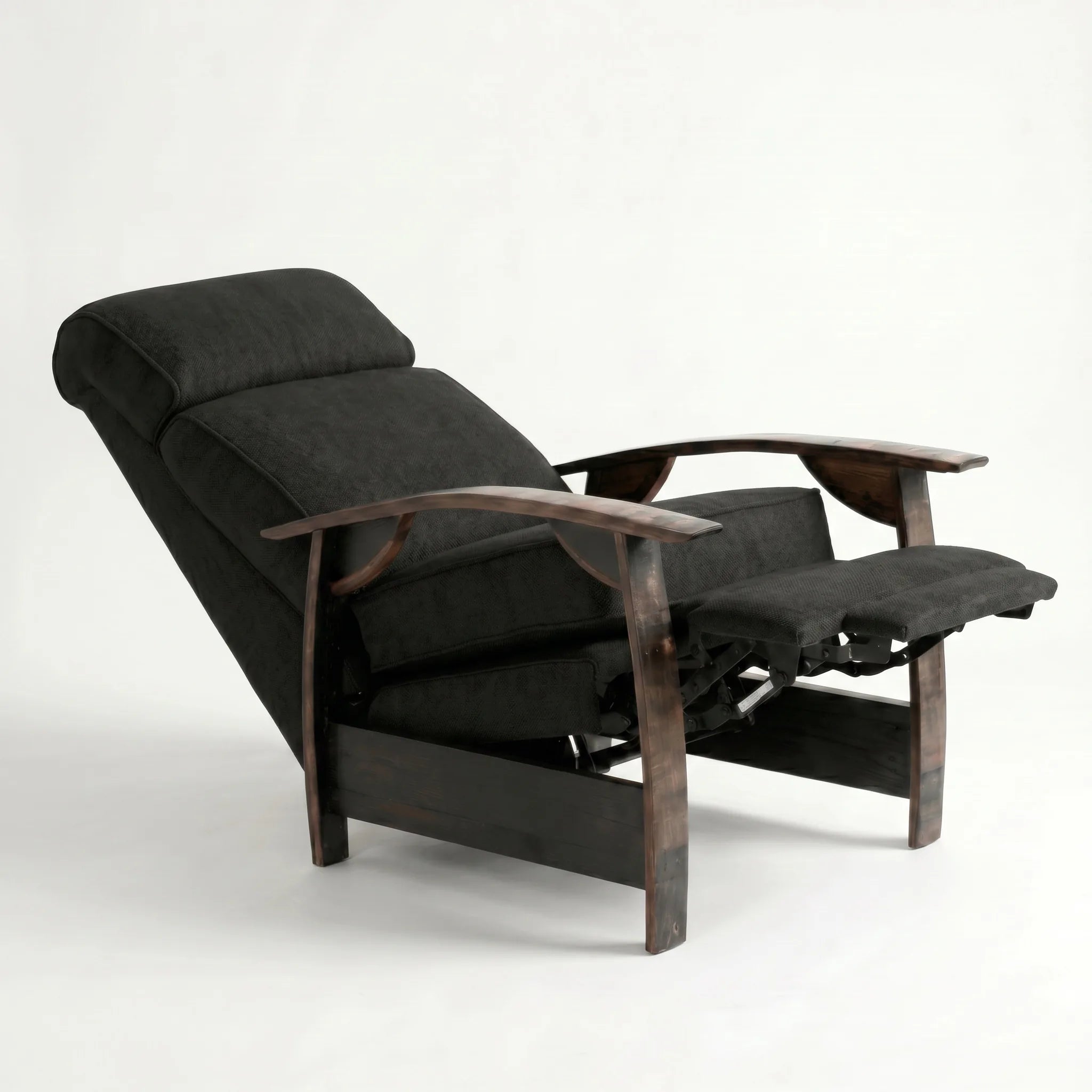 Bad Ass Recliners 02 Black Plush Fabric Hero Angle Reclined