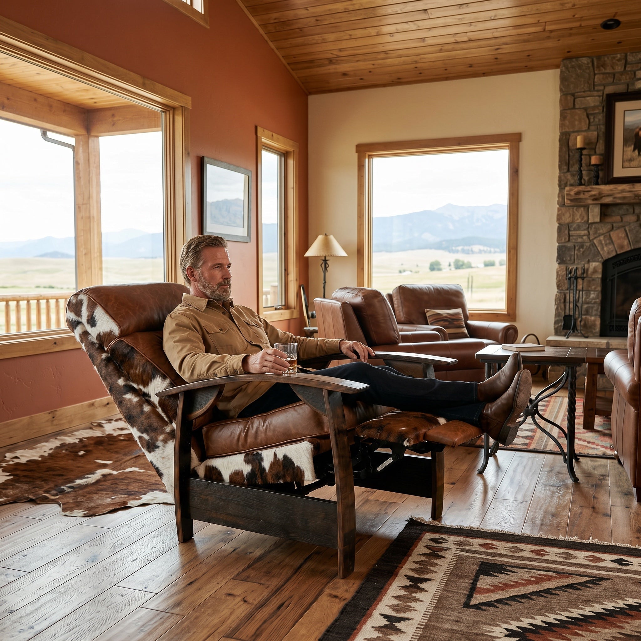 Bad Ass Recliners 10 Tri Color Hide Lifestyle Person Reclined