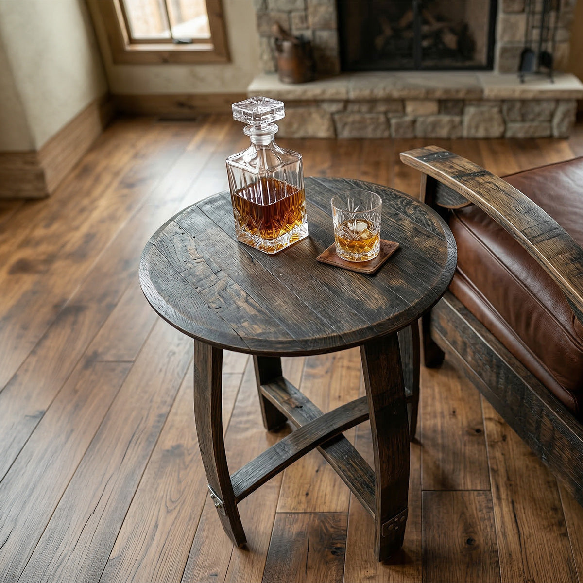Bad Ass Recliners Whiskey Barrel Side Table Lifestyle