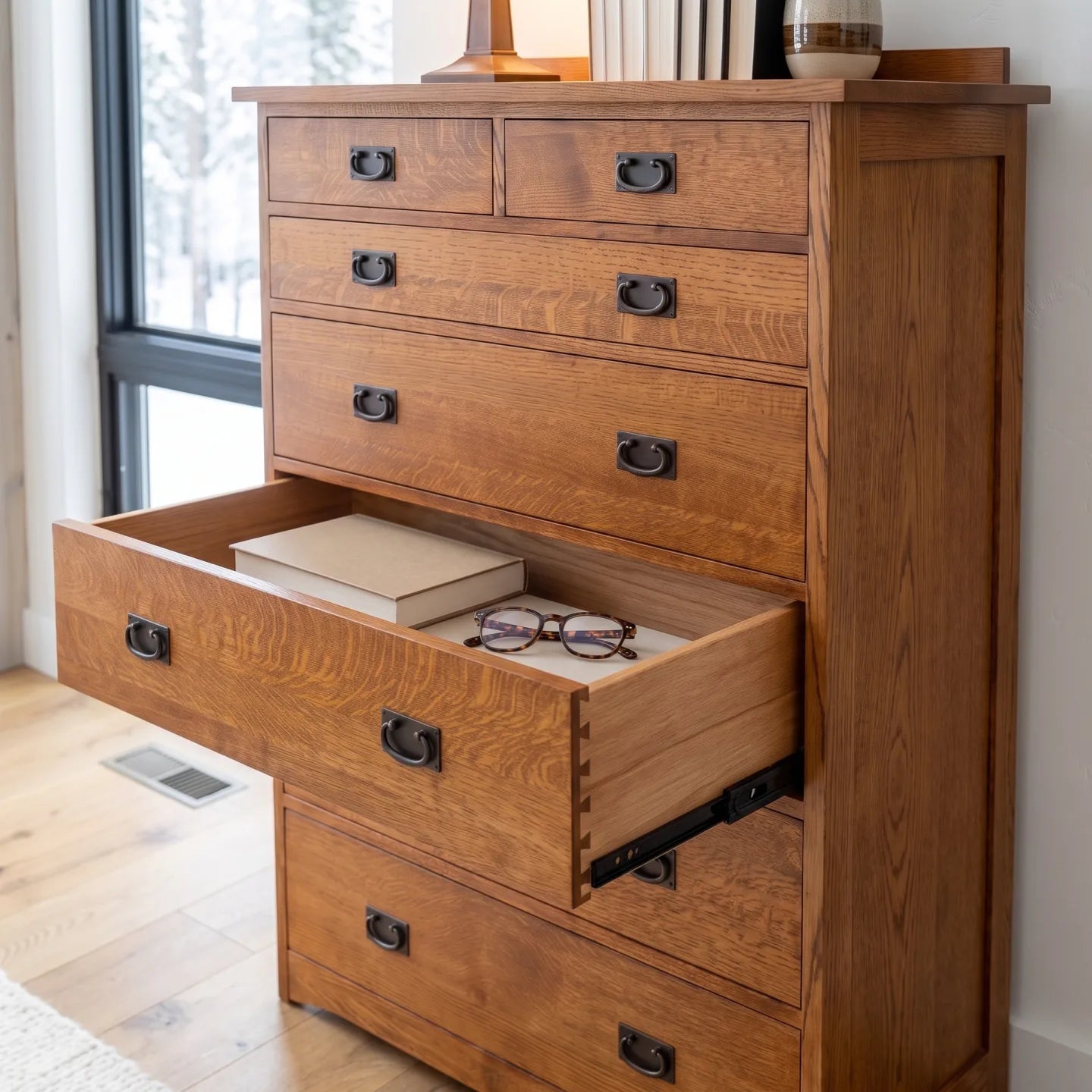 Trend Manor Heirloom Quality Seven Drawer Solid Oak Chest With 7 Step Finish 3107
