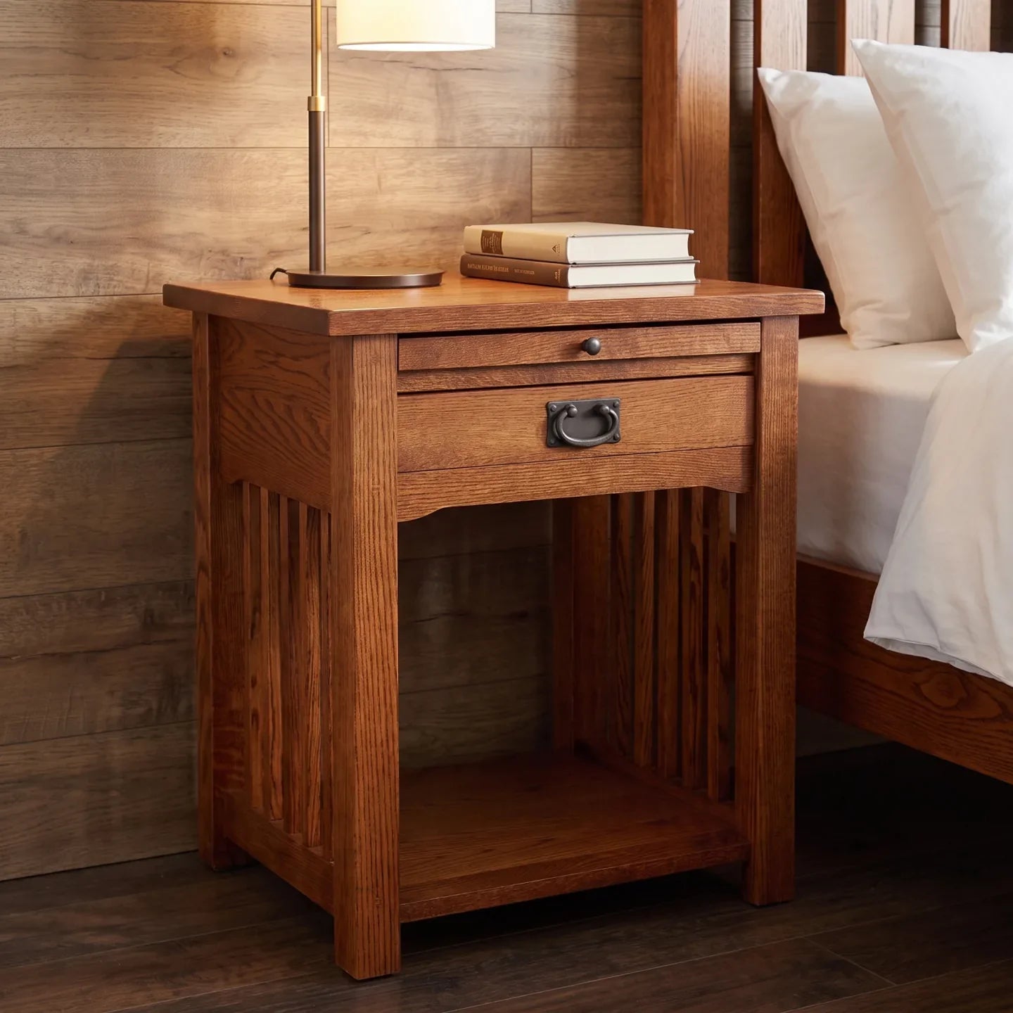 Trend Manor One Drawer Night Stand With Pull Out Tray Solid American Quartersawn Oak 3101