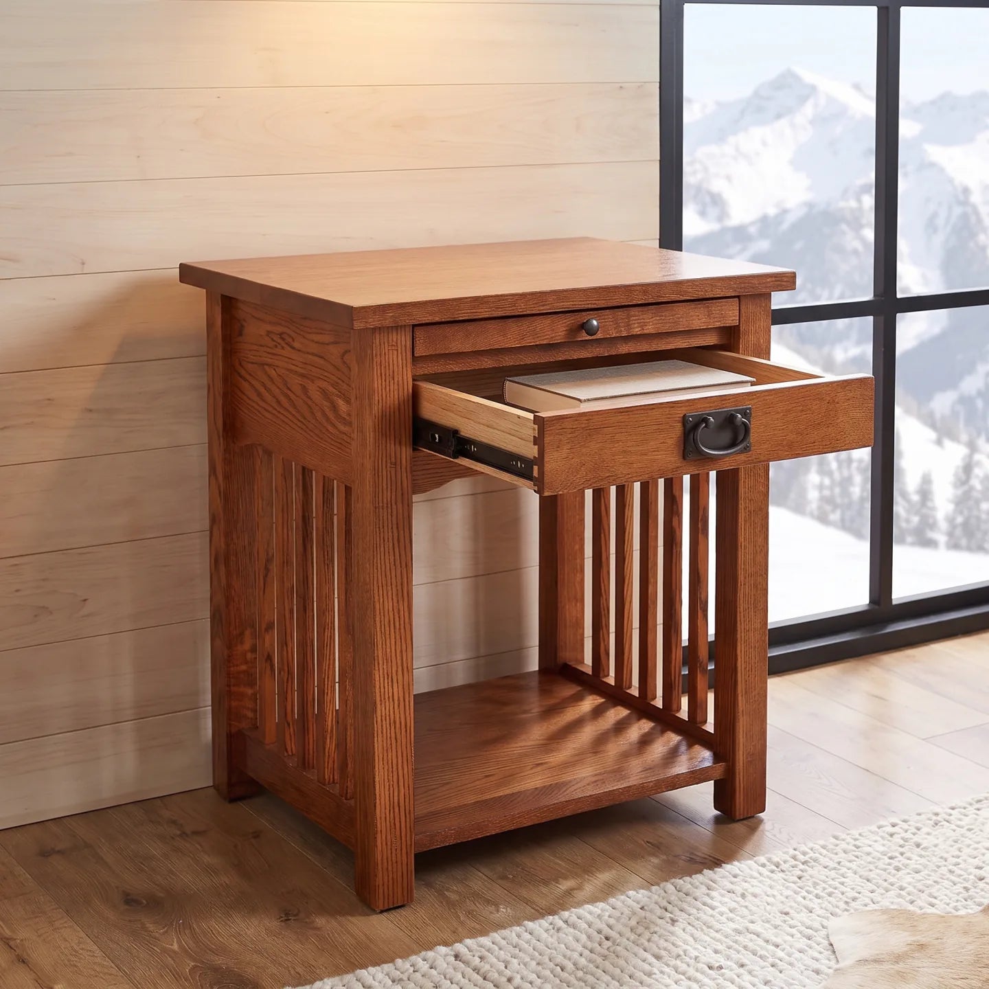 Trend Manor One Drawer Night Stand With Pull Out Tray Solid American Quartersawn Oak 3101