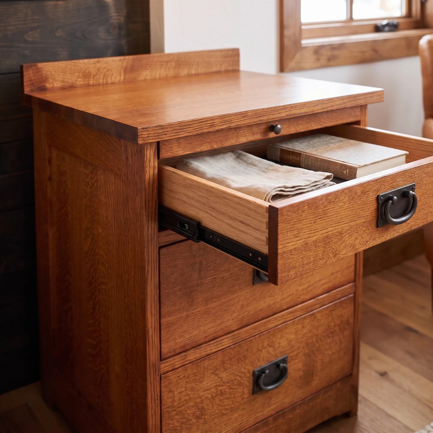 Trend Manor Solid American Oak 3 Drawer Night Stand With Pull Out Tray 3102