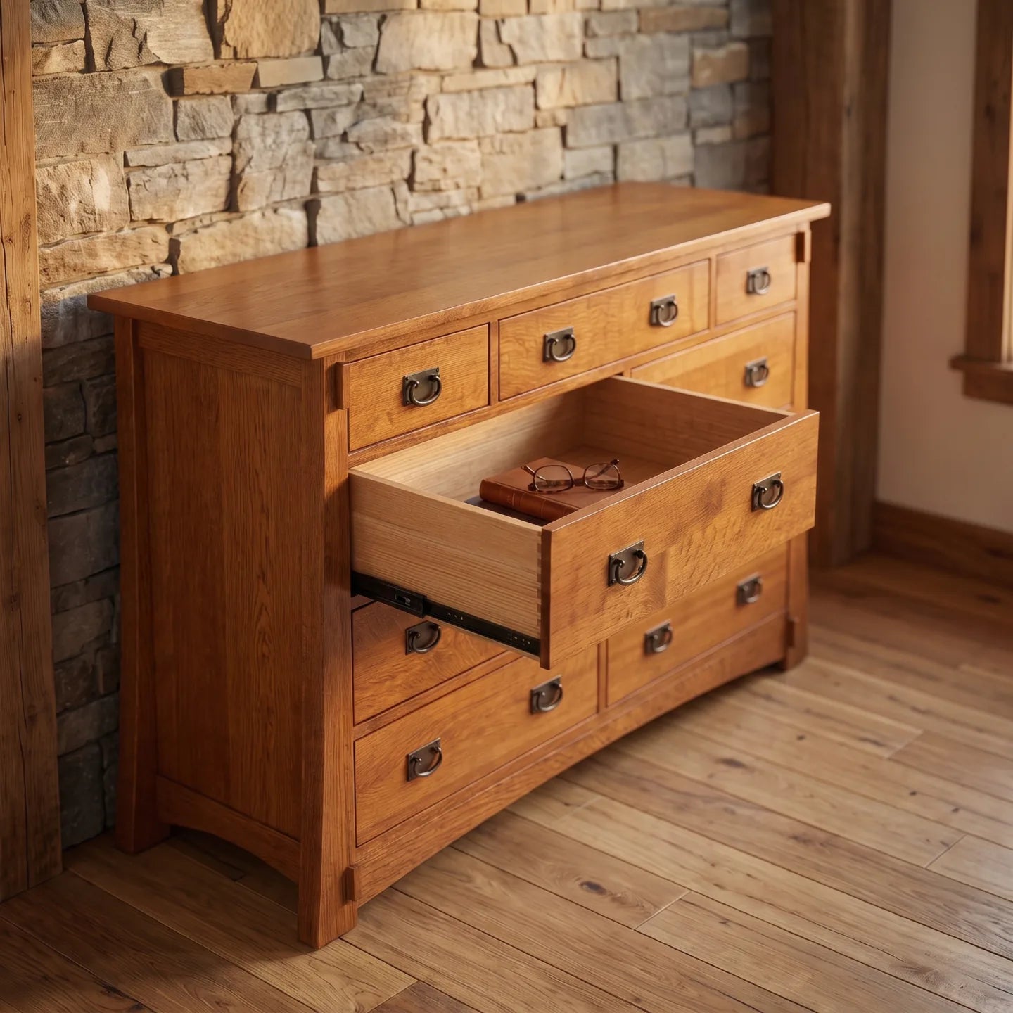 Trend Manor Solid American Oak 9 Drawer Dresser Quartersawn Oak Storage 1704