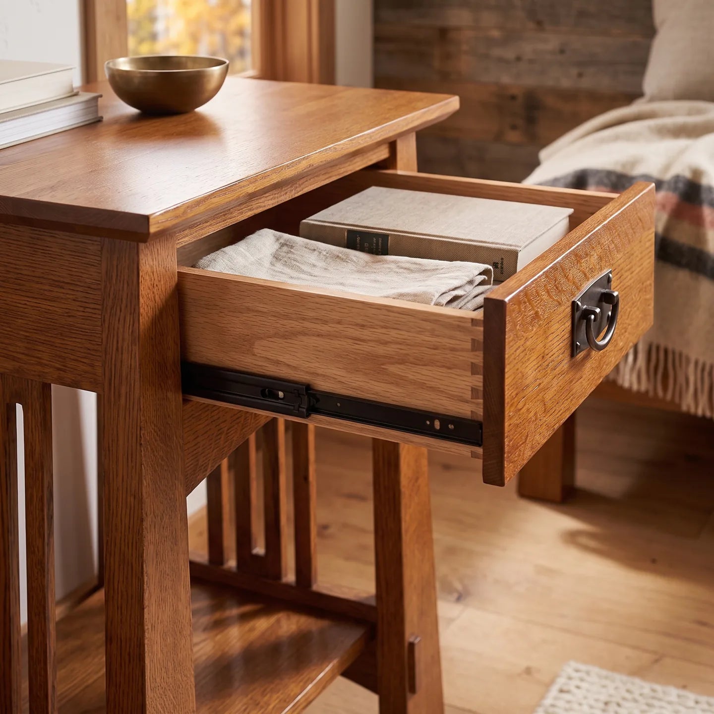 Trend Manor Solid American Oak Nightstand 1 Drawer Quartersawn Oak 1701
