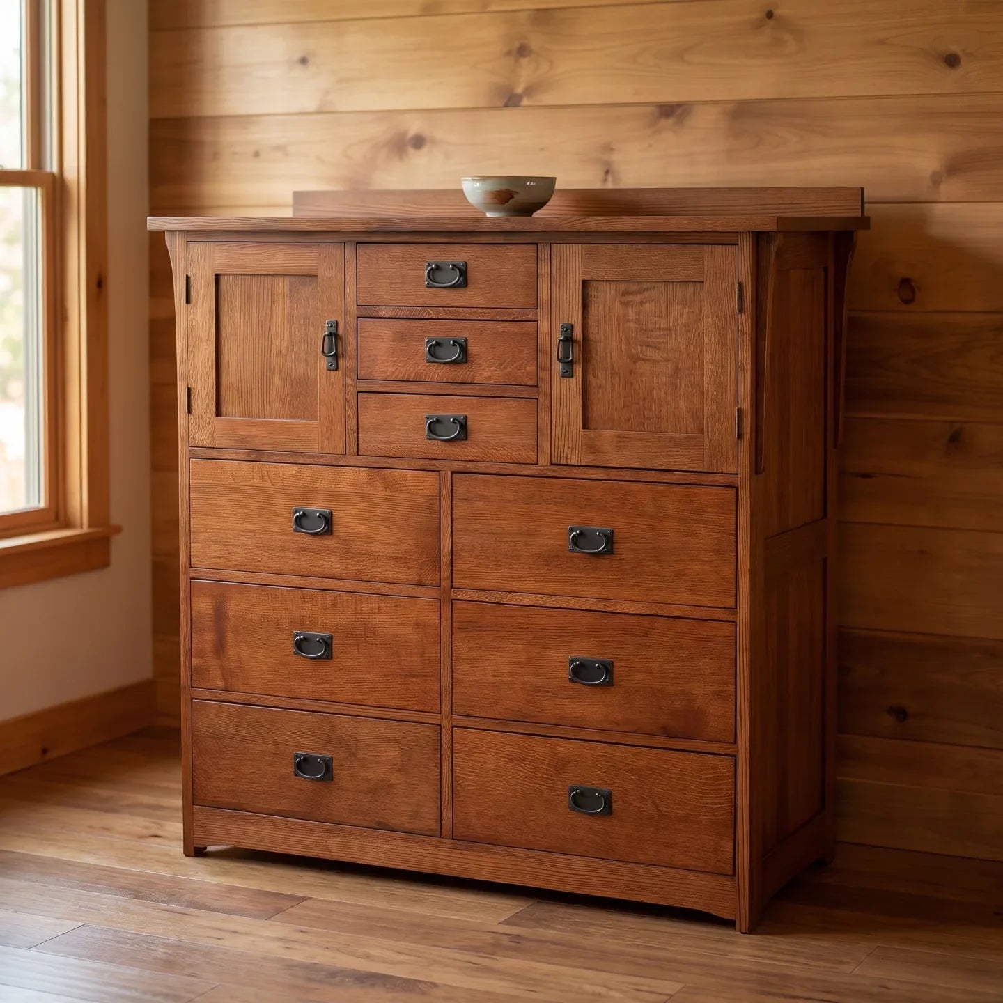 Trend Manor Solid Oak Nine Drawer Chest Heirloom Quality With 2 Storage Compartments 3106