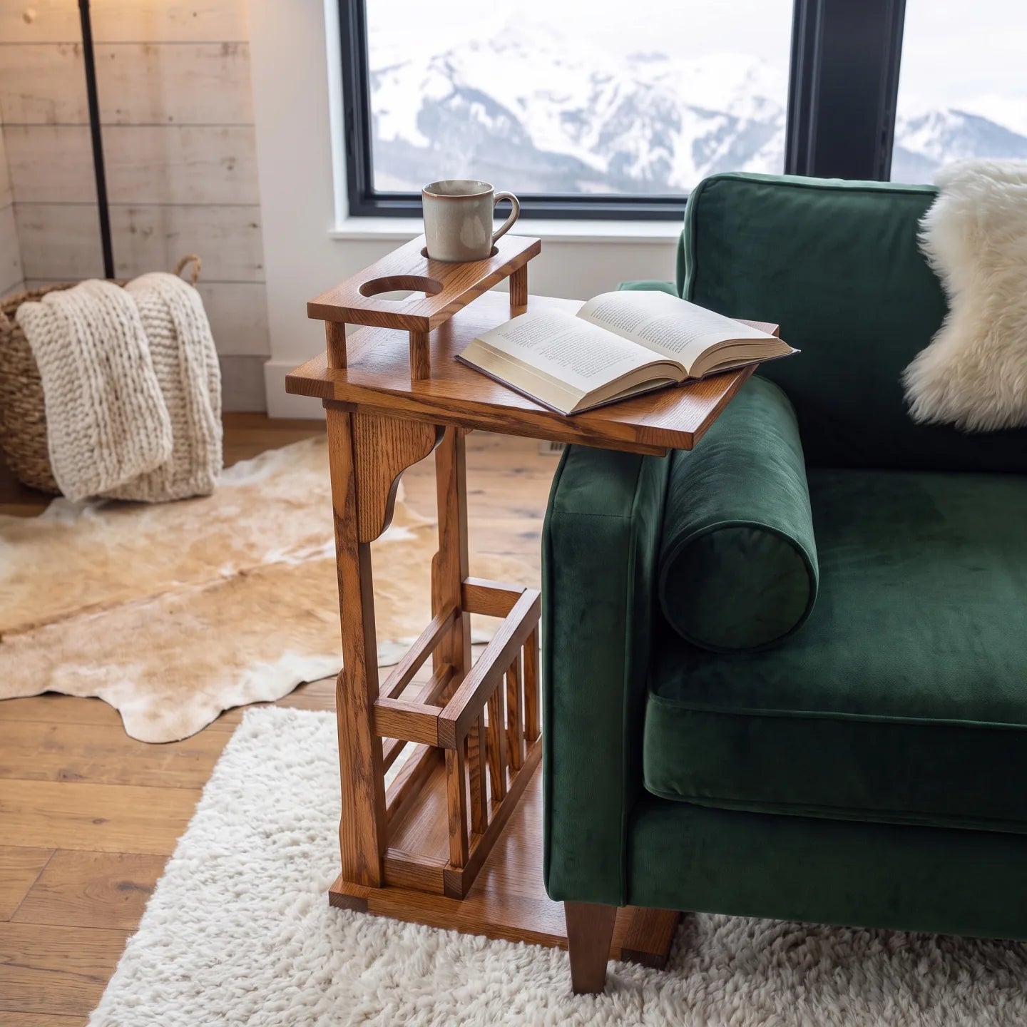 Trend Manor Solid Oak Sofa Mate End Table With Cup Holder Heirloom Quality 7 Step Finish 91