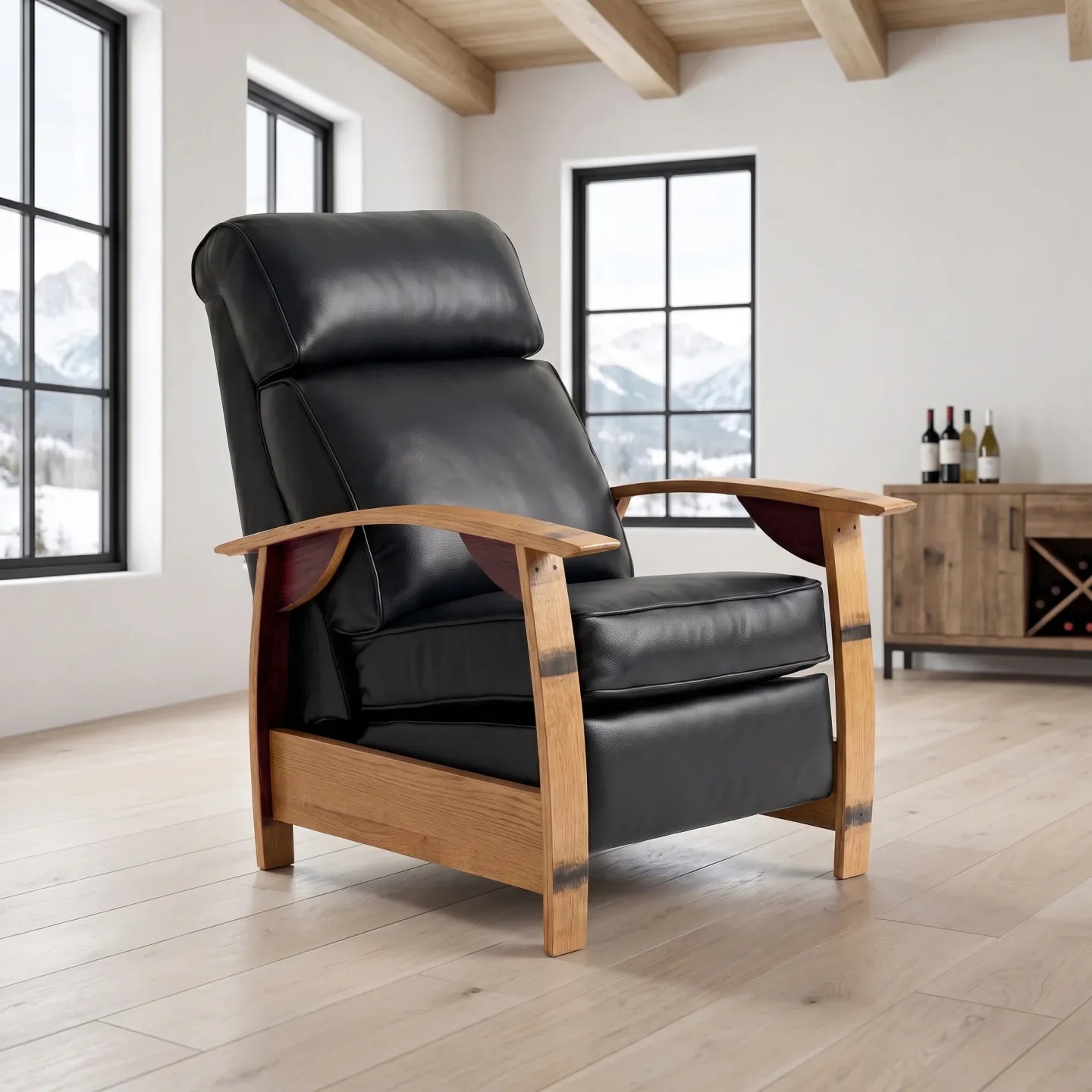 Trend Manor Wine Barrel Recliner Black Italian Leather
