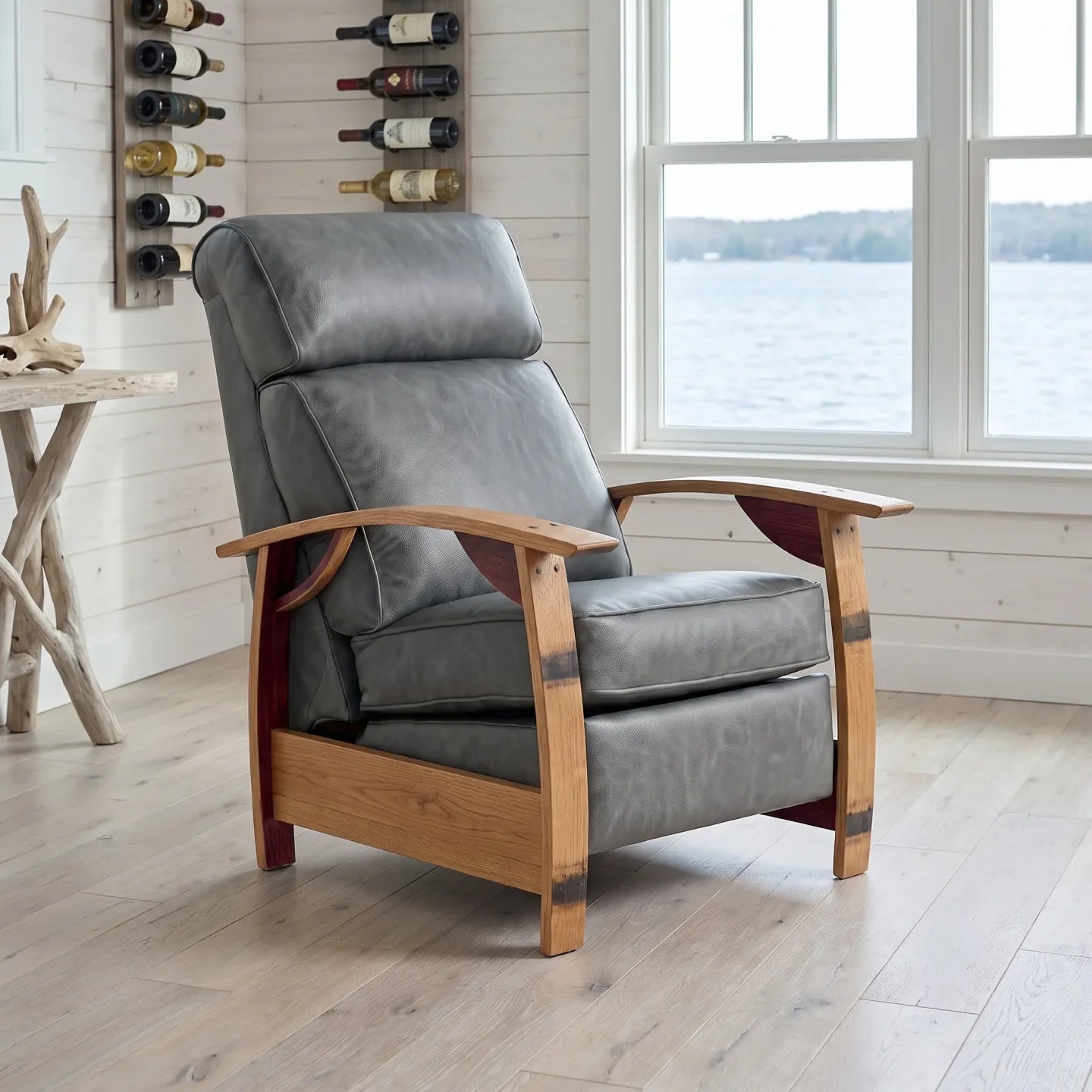 Trend Manor Wine Barrel Recliner Dove Grey Italian Leather