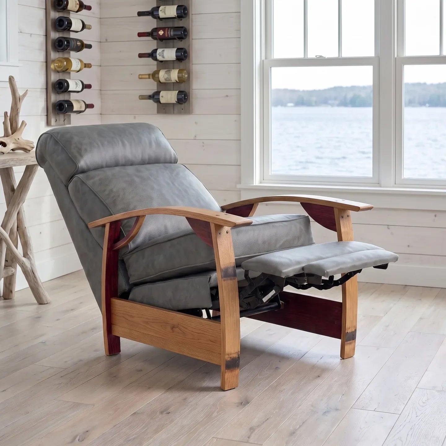 Trend Manor Wine Barrel Recliner Dove Grey Italian Leather