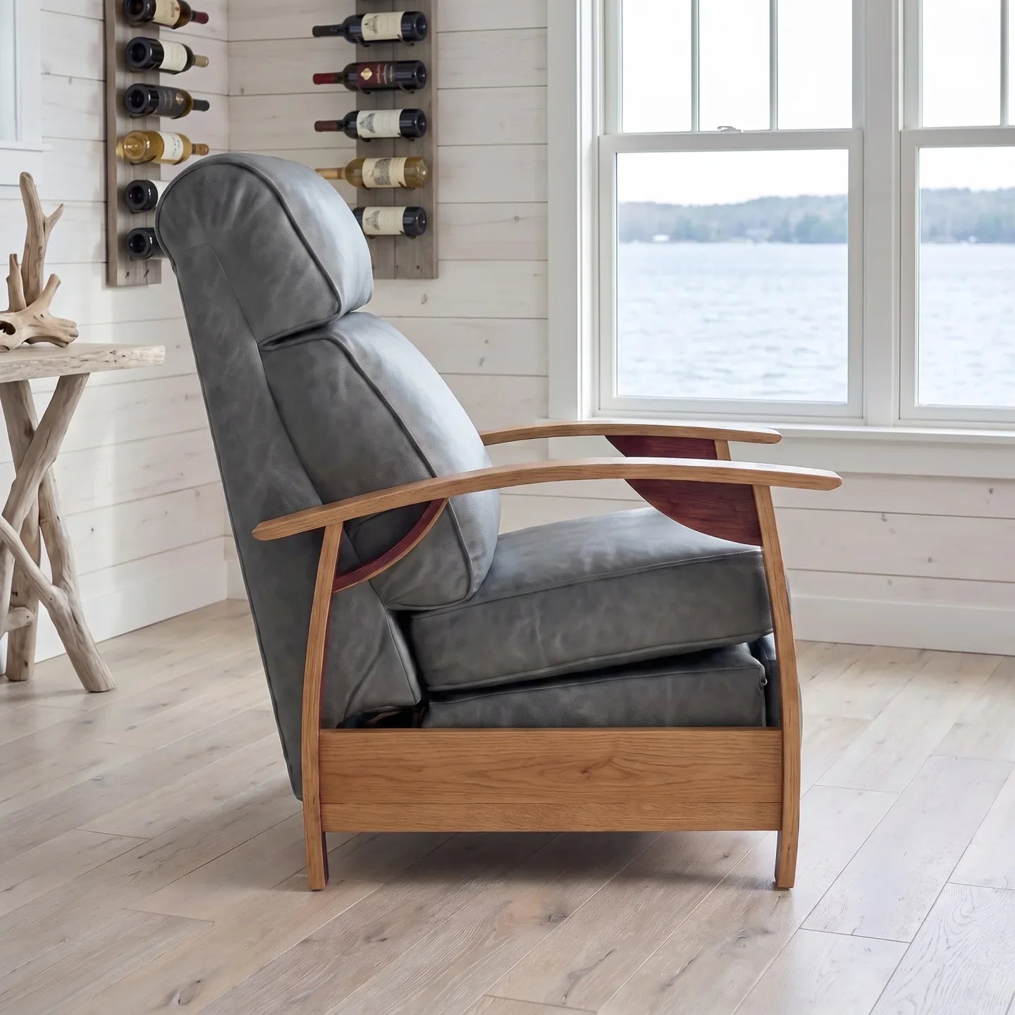 Trend Manor Wine Barrel Recliner Dove Grey Italian Leather