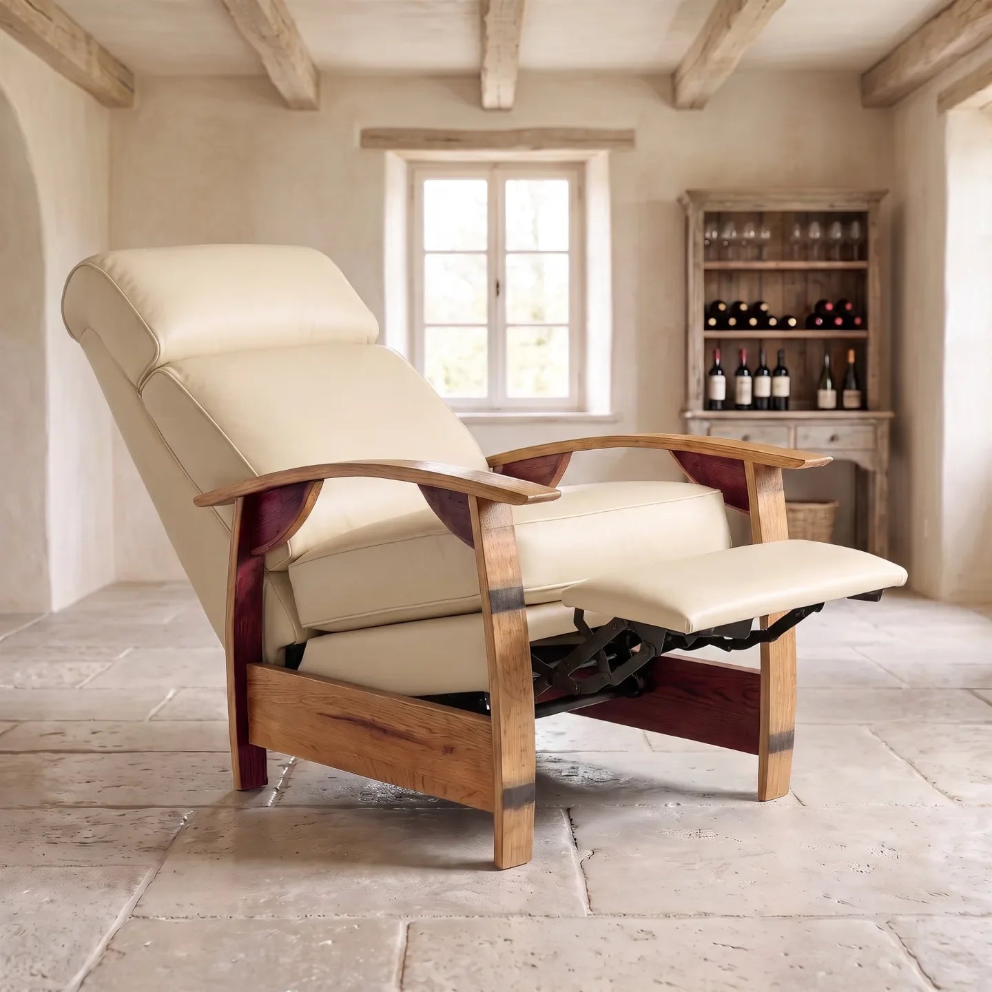 Trend Manor Wine Barrel Recliner French Vanilla Italian Leather