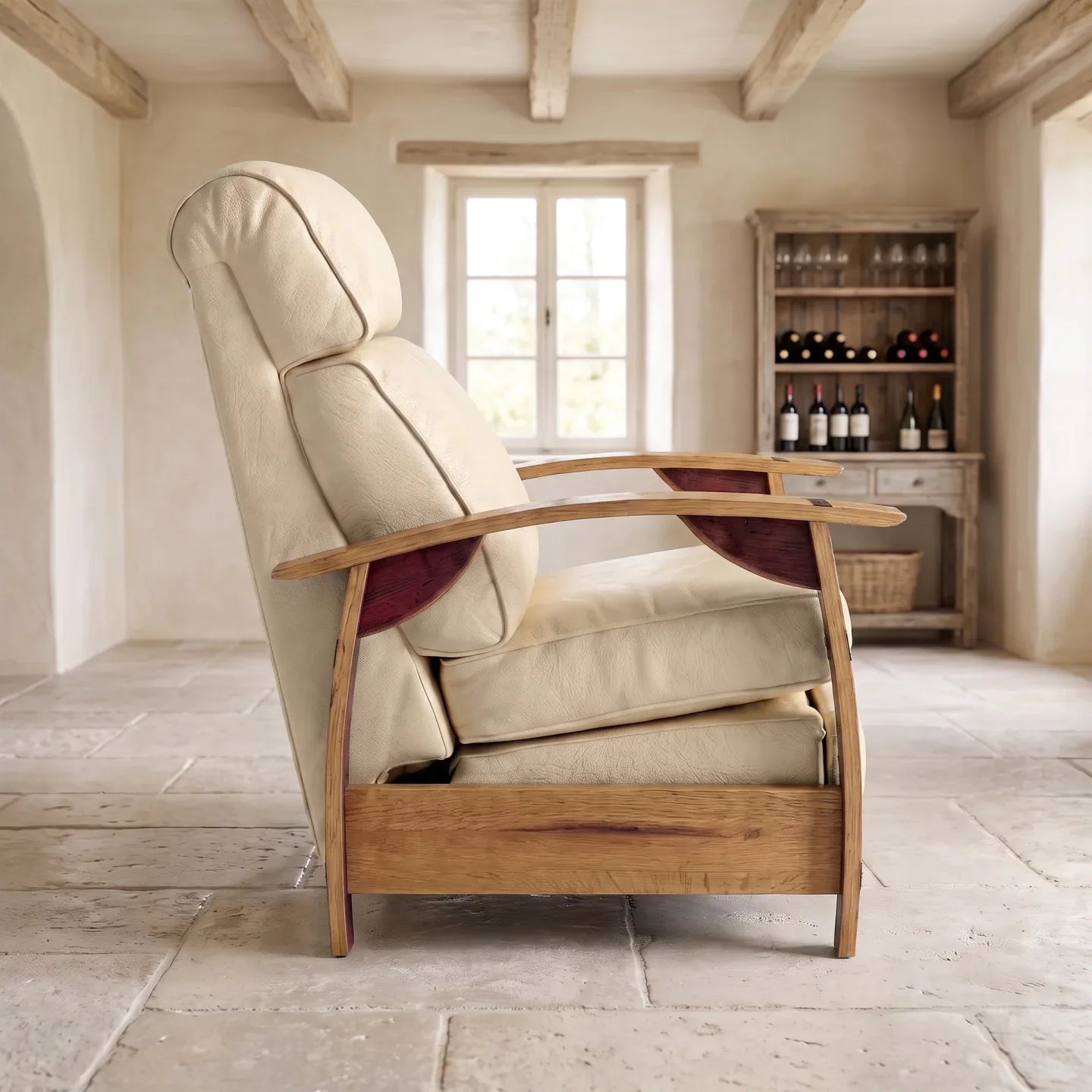 Trend Manor Wine Barrel Recliner French Vanilla Italian Leather