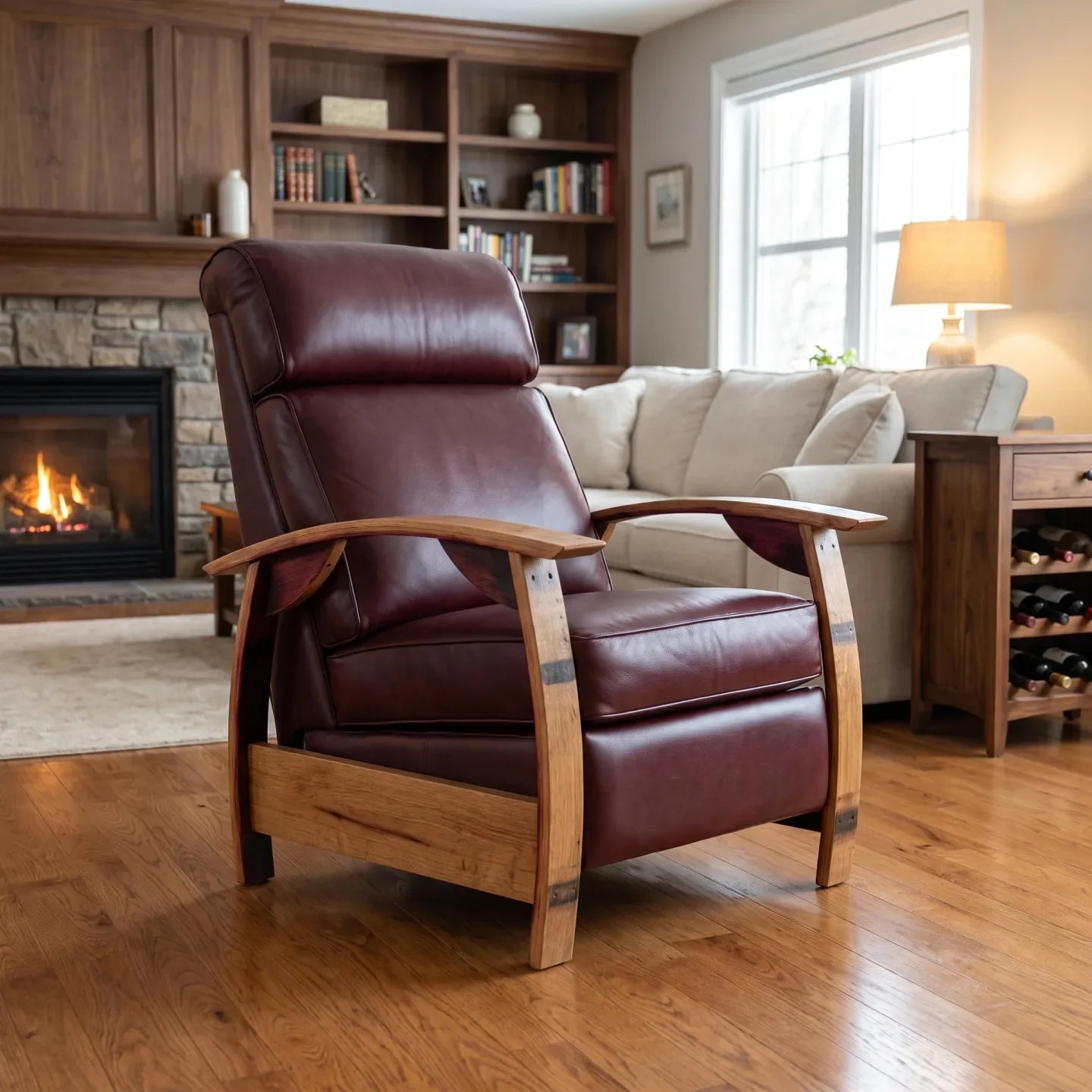 Trend Manor Wine Barrel Recliner Oxblood Italian Leather