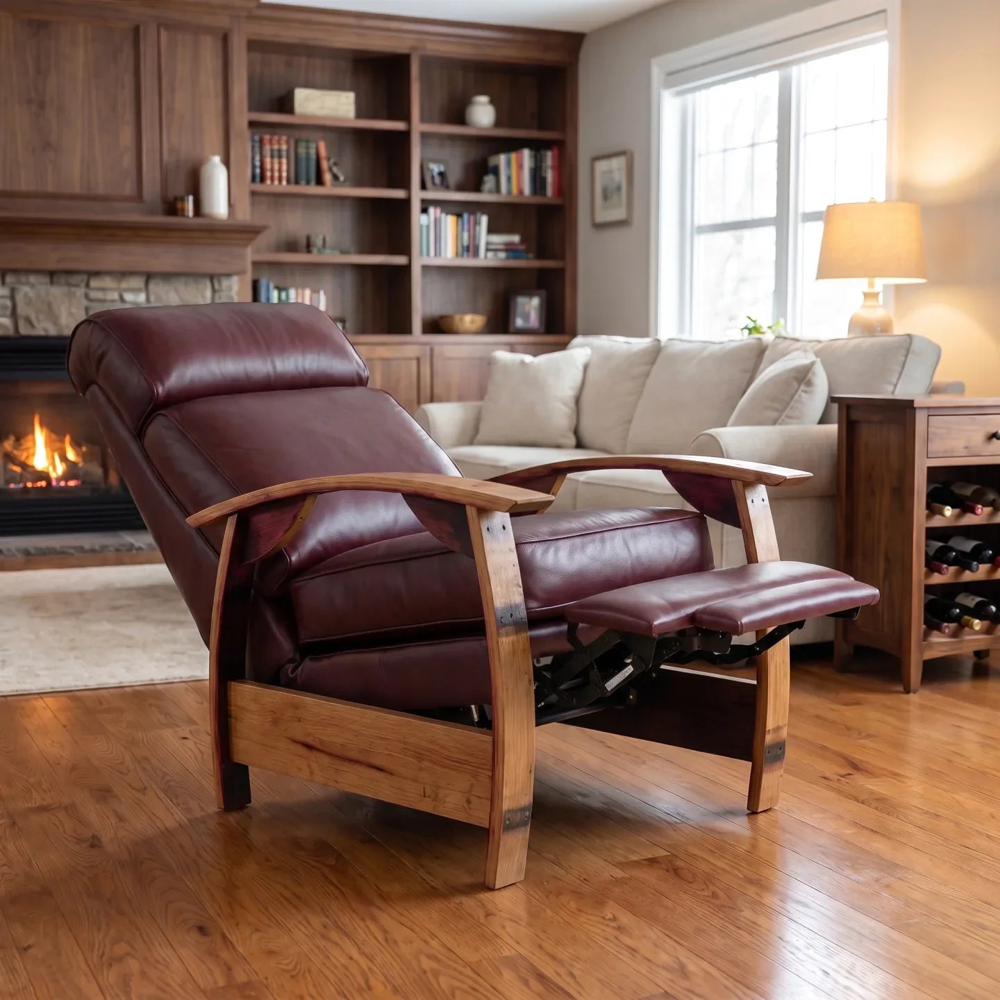 Trend Manor Wine Barrel Recliner Oxblood Italian Leather
